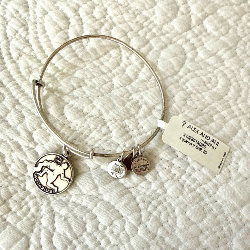Alex and Ani Silver-Tone Aquarius Zodiac Charm Bangle
